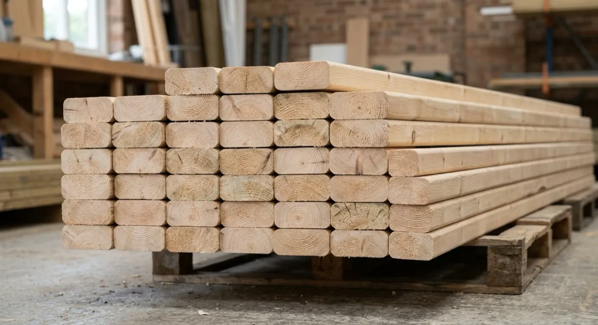 Stack of CLS studwork timber with rounded eased edges